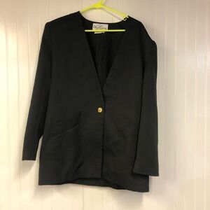 Oleg Cassini Classic Black Women's Blazer Size 16 Vintage Button Close